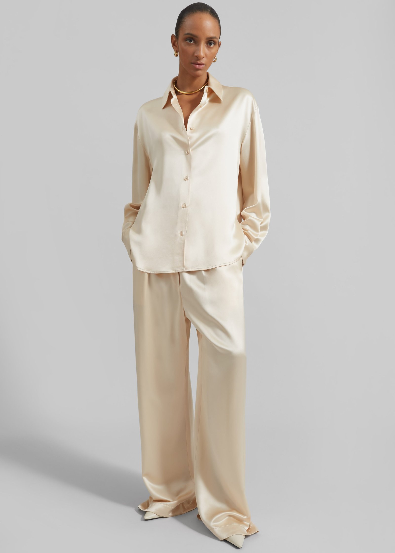 Mirca Satin Elastic Pants - Champagne