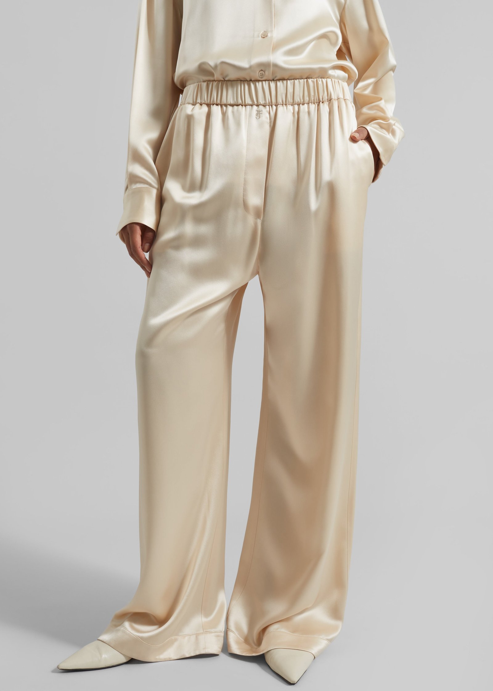 Mirca Satin Elastic Pants - Champagne - Image 6